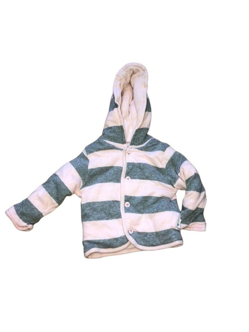 Burts Bees Baby Hooded Striped Jacket 0-3 Mo Pink & Gray Cotton Snap Closure